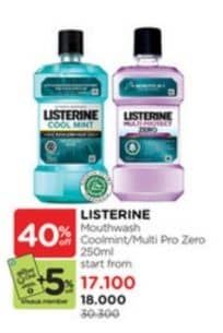 Promo Harga Listerine Mouthwash Antiseptic Cool Mint, Multi Protect Zero 250 ml - Watsons