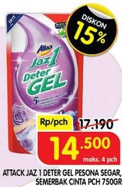 Promo Harga ATTACK Jaz1 DeterGel Pesona Segar, Semerbak Cinta 750 ml - Superindo