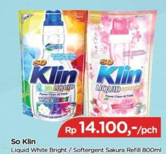 Promo Harga SO KLIN Liquid Detergent Power Clean Action White Bright 800 ml - TIP TOP