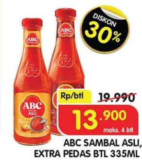 Promo Harga ABC Sambal Asli, Extra Pedas 335 ml - Superindo