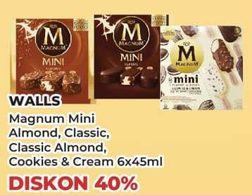 Promo Harga Walls Magnum Mini Almond, Classic, Classic Almond, Cookies N Cream per 6 pcs 45 ml - Yogya