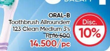 Promo Harga ORAL B Toothbrush All Rounder 1 2 3 Clean 40, Medium 3 pcs - Guardian