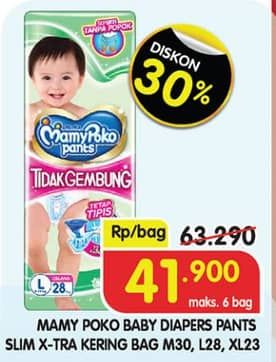 Promo Harga Mamy Poko Pants Xtra Kering Slim Tidak Gembung M30, L28, XL23 23 pcs - Superindo