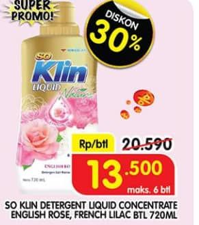 Promo Harga So Klin Liquid Detergent Nature English Rose, French Lilac 720 ml - Superindo