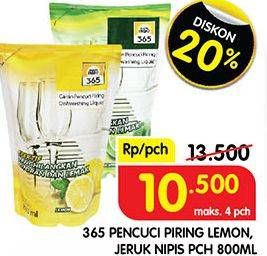 Promo Harga 365 Pencuci Piring Jeruk Nipis, Lemon 800 ml - Superindo