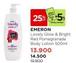 Promo Harga Emeron Lovely White Hand & Body Lotion Glow Bright Red Pomegranate 500 ml - Watsons