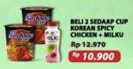 Promo Harga SEDAAP Cup Korean Spicy Chicken + Milku  - Superindo