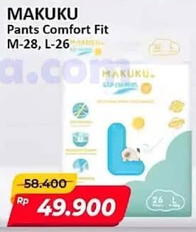 Promo Harga Makuku Comfort Fit Diapers Pants M28, L26 26 pcs - Alfamart