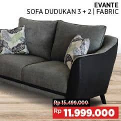 Courts Evante Sofa Dudukan 3 + 2 Fabric  Diskon 22%, Harga Promo Rp11.999.000, Harga Normal Rp15.499.000