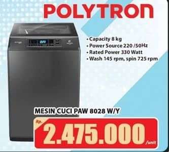 Promo Harga Polytron PAW 8028 Mesin Cuci 1 Tabung 8kg  - Hari Hari