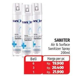 Promo Harga SANITER Air & Surface Sanitizer Aerosol Fresh Clean 200 ml - Lotte Grosir
