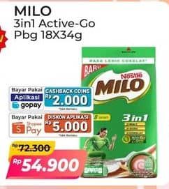 Promo Harga Milo ActivGo 3in1 per 18 sachet 35 gr - Alfamart