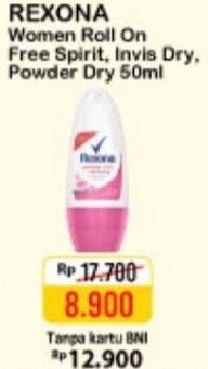 Promo Harga REXONA Deo Roll On Free Spirit, Invisible, Powder Dry 50 ml - Alfamart