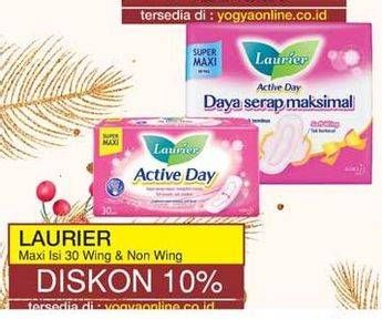 Promo Harga Laurier Active Day Super Maxi Wing, NonWing 30 pcs - Yogya