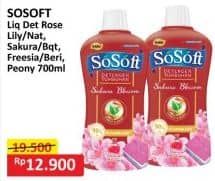 Promo Harga Sosoft Deterjen Cair Rose Waterlily, Nature Fresh, Sakura Blossom, Sweet Bouquet, Freesia Pear, Freesia Pear, Floral Berries 700 ml - Alfamart