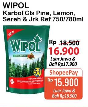 Promo Harga WIPOL Karbol Wangi Cemara, Lemon, Sereh Jeruk 750 ml - Alfamart