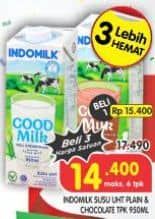 Promo Harga Indomilk Susu UHT Full Cream Plain, Cokelat 950 ml - Superindo