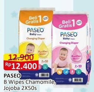 Promo Harga Paseo Baby Wipes With Jojoba Oil, With Chamomile Extract per 2 pcs 50 sheet - Alfamart