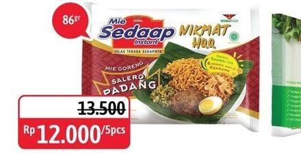 Promo Harga SEDAAP Mie Goreng Salero Padang per 5 pcs 86 gr - Alfamidi