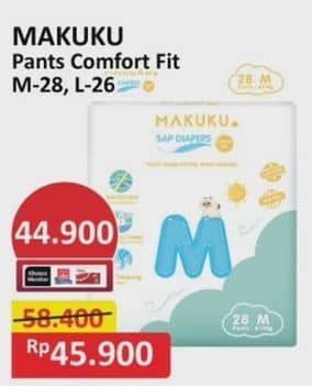 Promo Harga Makuku Comfort Fit Diapers Pants M28, L26 26 pcs - Alfamart