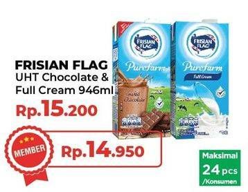 Promo Harga Frisian Flag Susu UHT Purefarm Swiss Chocolate, Full Cream 946 ml - Yogya