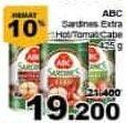 Promo Harga ABC Sardines Saus Ekstra Pedas, Saus Tomat 425 gr - Giant