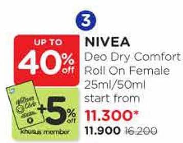 Promo Harga Nivea Deo Roll On Dry Comfort 25 ml - Watsons