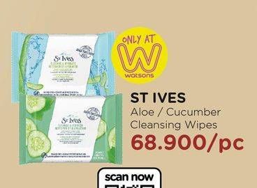 Promo Harga ST IVES Wipes Cleanse Hydrate Aloe Vera, Cleanse Refresh Cucumber  - Watsons