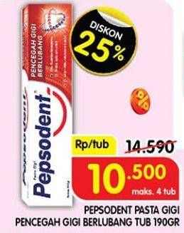 Promo Harga Pepsodent Pasta Gigi Pencegah Gigi Berlubang 190 gr - Superindo