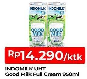 Promo Harga INDOMILK Susu UHT Full Cream Plain 950 ml - TIP TOP