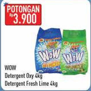Promo Harga WOW Detergent Powder Fresh Lime, Oxy 4000 gr - Hypermart