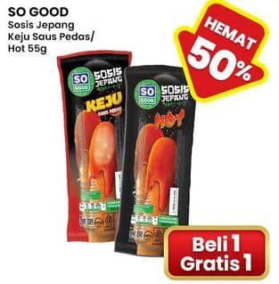 Promo Harga So Good Sosis Jepang Hot, Keju Saus Pedas 55 gr - Indomaret