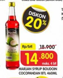 Promo Harga MARJAN Syrup Boudoin Coco Pandan 460 ml - Superindo