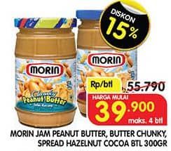 Promo Harga Morin Jam Peanut Butter, Peanut Butter Chunky, Hazelnut Spread With Cocoa 300 gr - Superindo