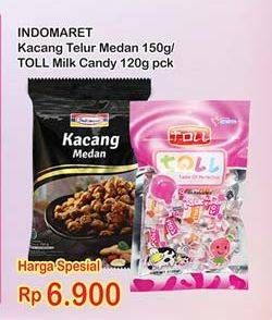 Promo Harga INDOMARET Kacang Telur Medan 150g/TOLL Milk Candy 120g  - Indomaret