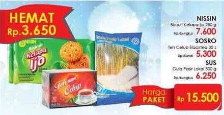 Promo Harga Nissin Biskuit + Sosro Teh Celup + Sus Gula Pasir  - LotteMart
