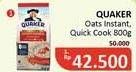 Promo Harga Quaker Oatmeal Instant, Quick Cooking 800 gr - Alfamidi