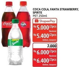 Promo Harga Coca Cola, Fanta Strawberry, Sprite pet 250ml  - Alfamidi
