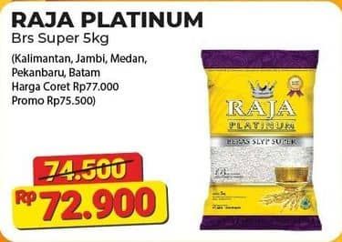 Promo Harga Raja Platinum Beras Slyp Super 5000 gr - Alfamart