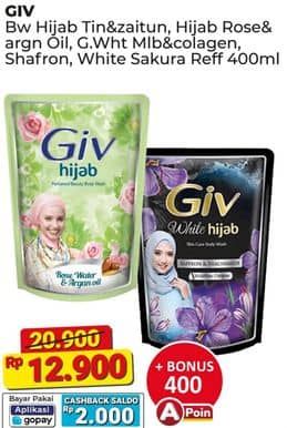 Promo Harga GIV Body Wash Hijab Tin Zaitun, Damask Rose Cherry Blossom, Mulberry Collagen, Saffron Niacinamide, Pearl Sakura 400 ml - Alfamart
