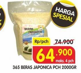 Promo Harga 365 Beras Japonica 2000 gr - Superindo