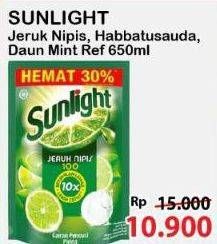 Promo Harga Sunlight Pencuci Piring Jeruk Nipis 100, Higienis Plus With Habbatussauda, Anti Bau With Daun Mint 650 ml - Alfamart
