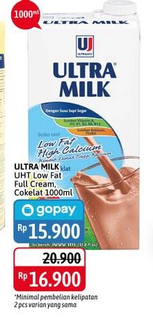 Promo Harga ULTRA MILK Susu UHT Low Fat Coklat, Low Fat Full Cream 1000 ml - Alfamidi