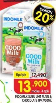 Promo Harga Indomilk Susu UHT Full Cream Plain, Cokelat 950 ml - Superindo