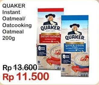 Promo Harga Quaker Oatmeal Instant, Quick Cooking 200 gr - Indomaret