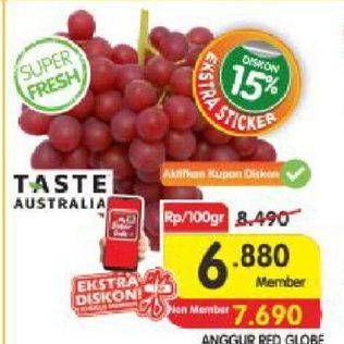 Promo Harga Anggur Red Globe per 100 gr - Indomaret