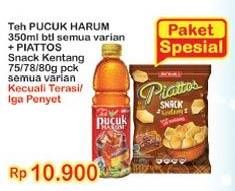 Promo Harga TEH PUCUK HARUM Minuman Teh 350ml + PIATTOS Snack Kentang 75/78/80gr  - Indomaret
