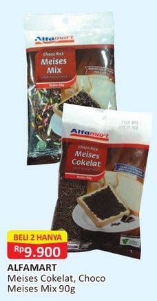 Promo Harga ALFAMART Meises Cokelat, Choco Meises Mix per 2 pouch 90 gr - Alfamart