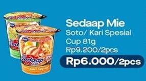 Promo Harga SEDAAP Mie Cup Kari Spesial, Soto per 2 pcs 81 gr - Alfamart