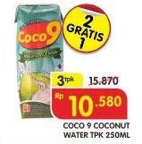 Promo Harga COCO 9 Coconut Water per 3 pcs 250 ml - Superindo